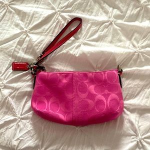 Vintage Embroidered Pink Coach Wristlet